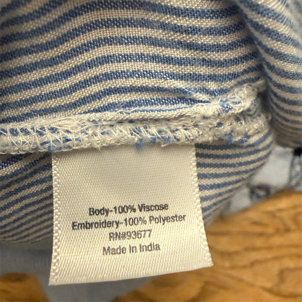 St. John’s Bay Blouse Womens L Blue & White Pinstripe Embroidered Peasant - Picture 5 of 8